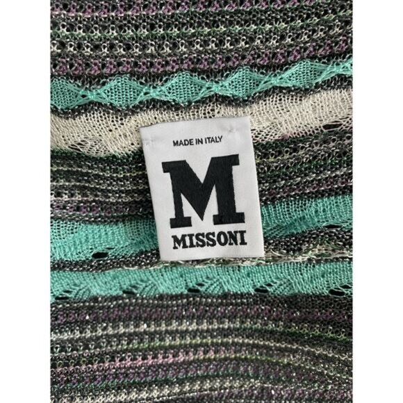 M Missoni Cardigan Sweater Open Draped Metallic Aqua Blue Scarf Striped … - Picture 6 of 9